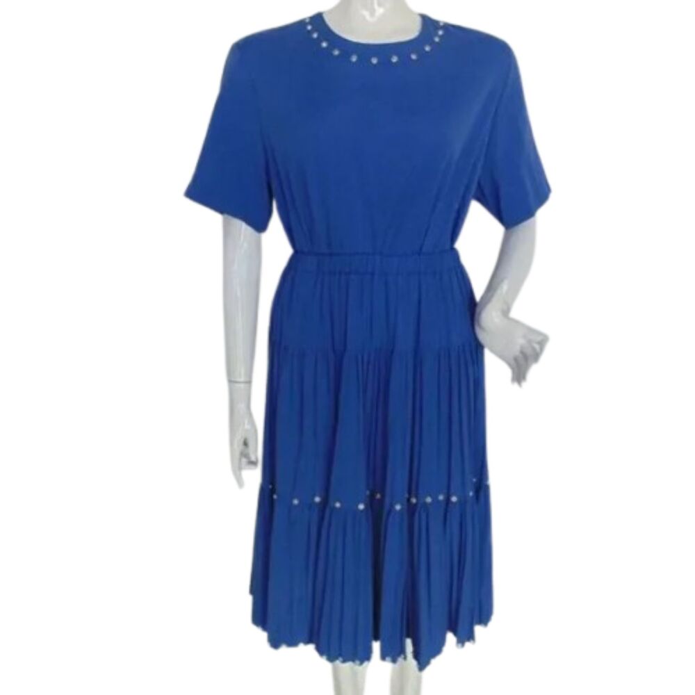 Vintage Skirt Set, M, Studded Top & Skirt, Blue, CAREFREE FASHIONS, Washable